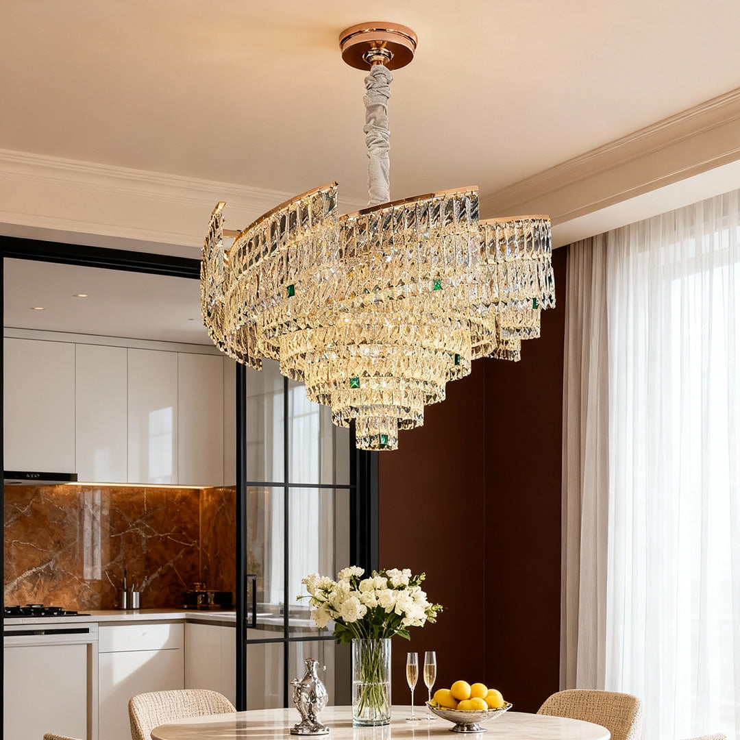 Crystal Pendant Chandelier in Champagne Gold Carbon Steel
