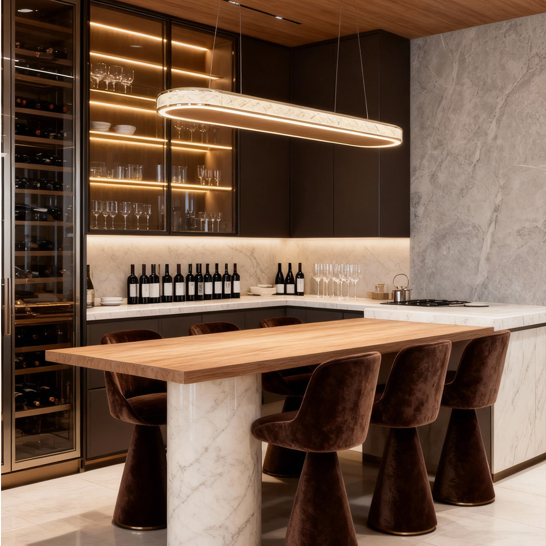 Ellipse Linear LED Pendant Light in Champagne Gold