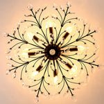 Crystal Leaf Semi Flush Ceiling Light in Black Iron