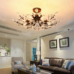 Crystal Leaf Semi Flush Ceiling Light in Black Iron