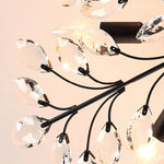 Crystal Leaf Semi Flush Ceiling Light in Black Iron