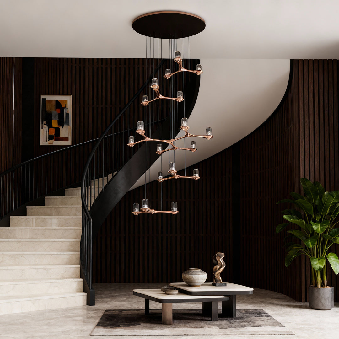 Crystal Staircase Chandelier Nordic Geometric LED Pendant Light