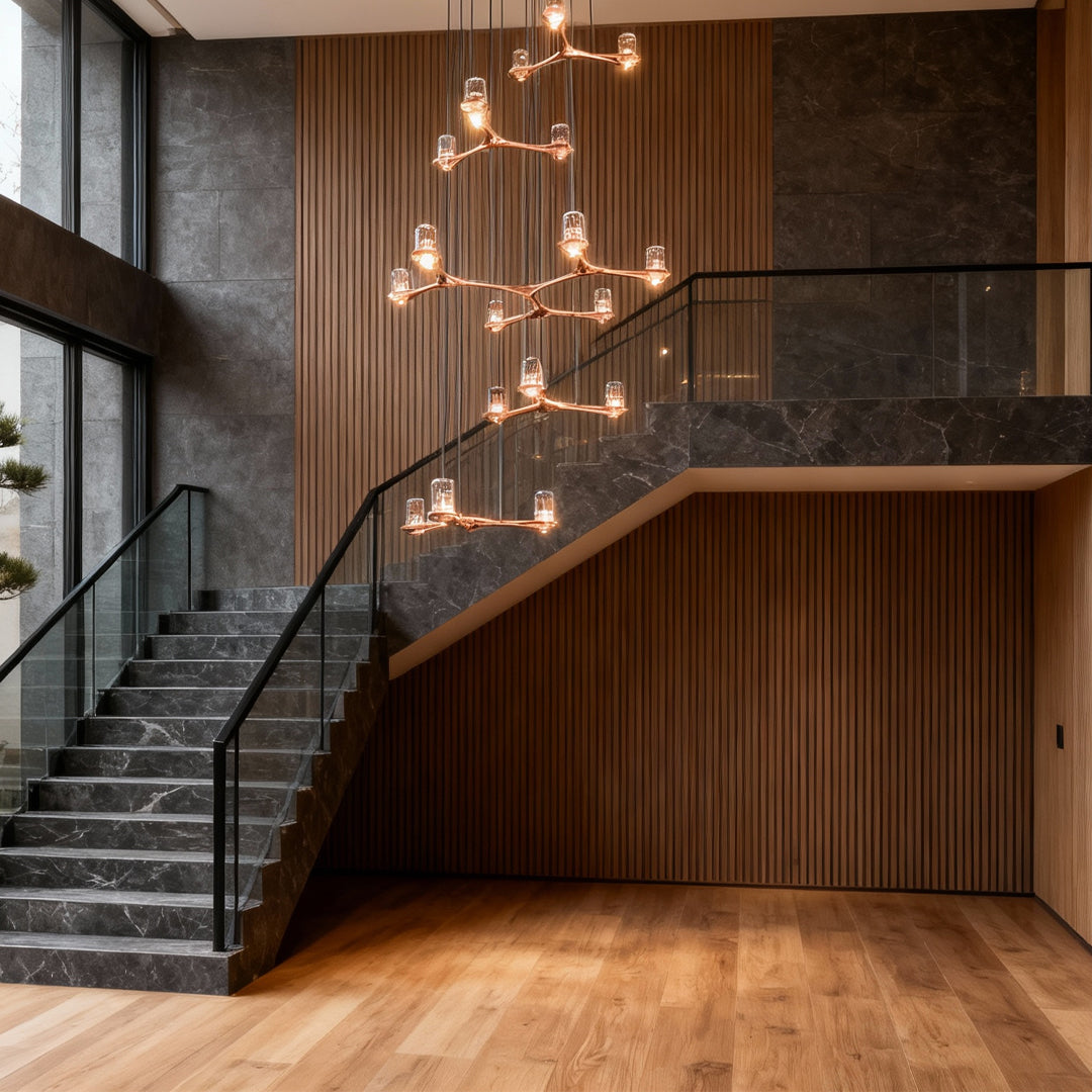 Crystal Staircase Chandelier Nordic Geometric LED Pendant Light