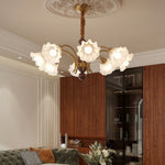 Lily of the Valley Glass Chandelier with Gold and Walnut Accents