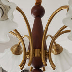 Lily of the Valley Glass Chandelier with Gold and Walnut Accents