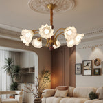 Lily of the Valley Glass Chandelier with Gold and Walnut Accents