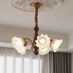 Lily of the Valley Glass Chandelier with Gold and Walnut Accents