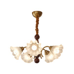 Lily of the Valley Glass Chandelier with Gold and Walnut Accents