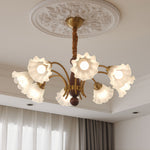 Lily of the Valley Glass Chandelier with Gold and Walnut Accents