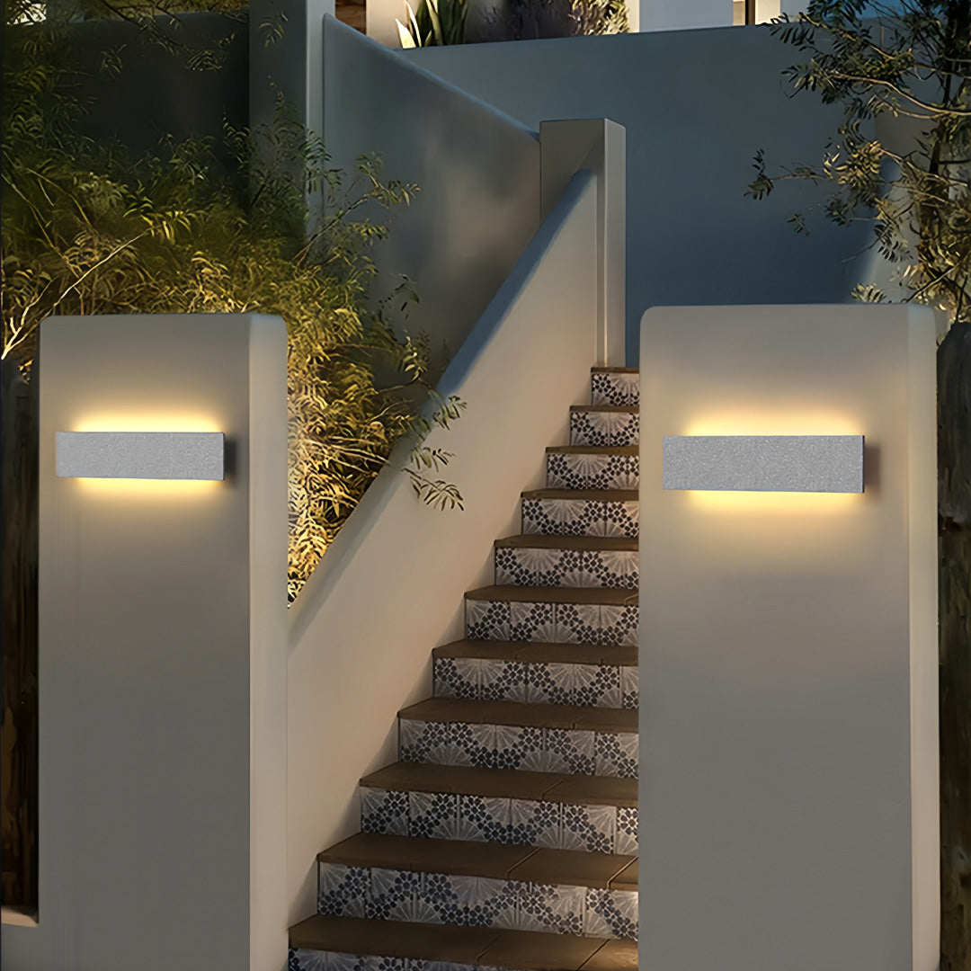 Modern Concrete Outdoor Wall Sconce with Warm LED Light, IP65 Waterproof Linear Fixture