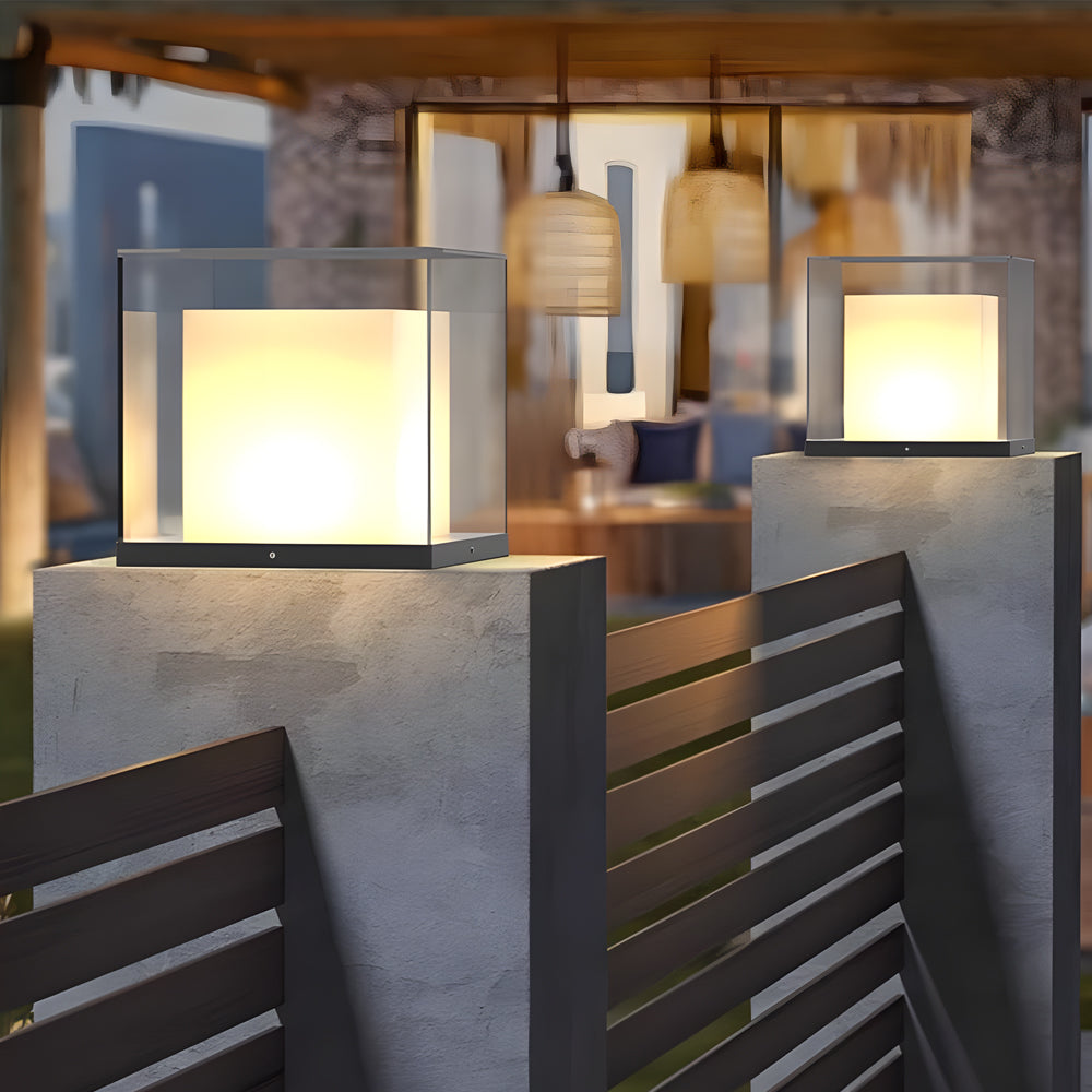 Luma Pillar Light — Waterproof Square Outdoor LED Gate Post Light in Matte Gray