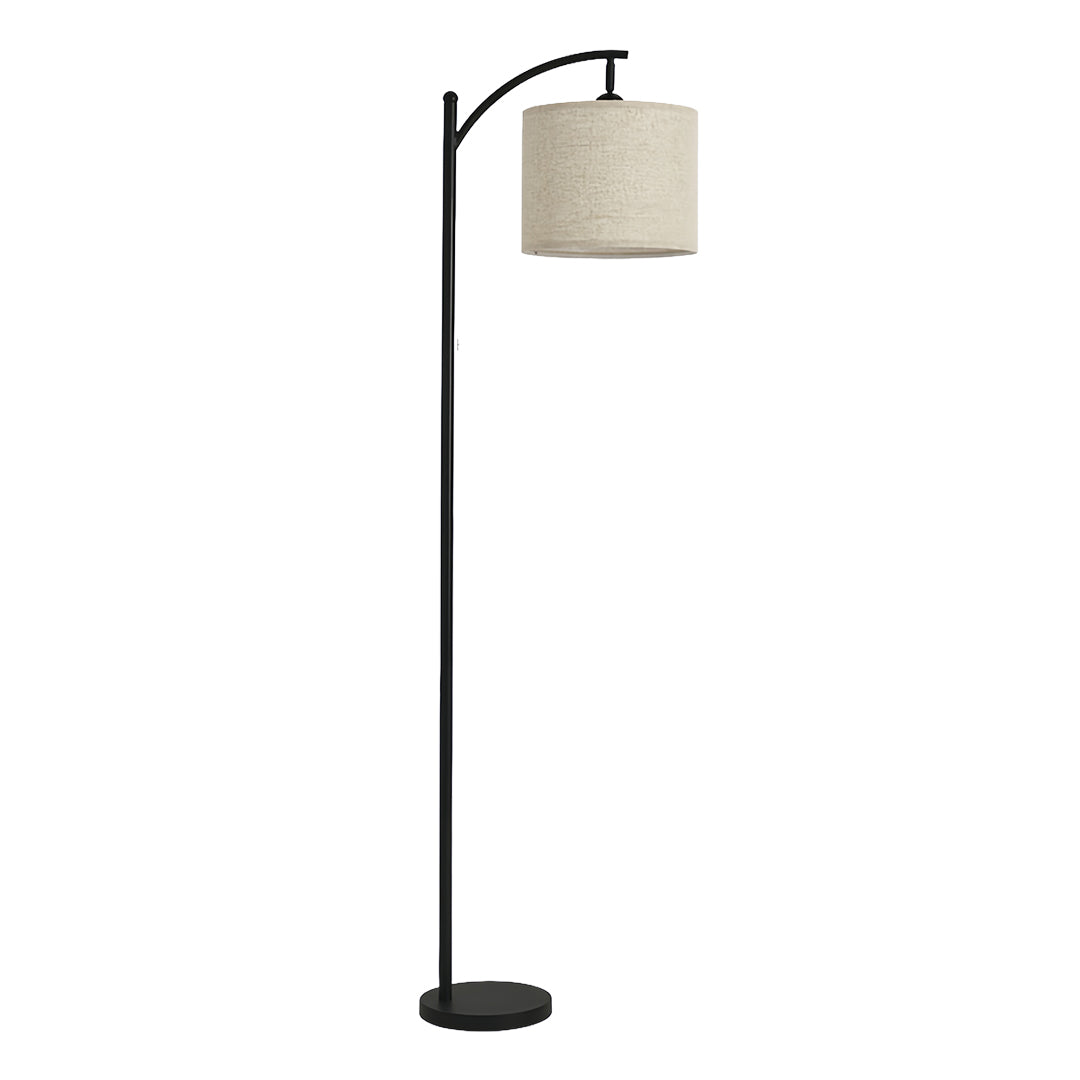 Arc Floor Lamp with Fabric Shade and Marble Base – Modern Minimalist Lighting for Living Room