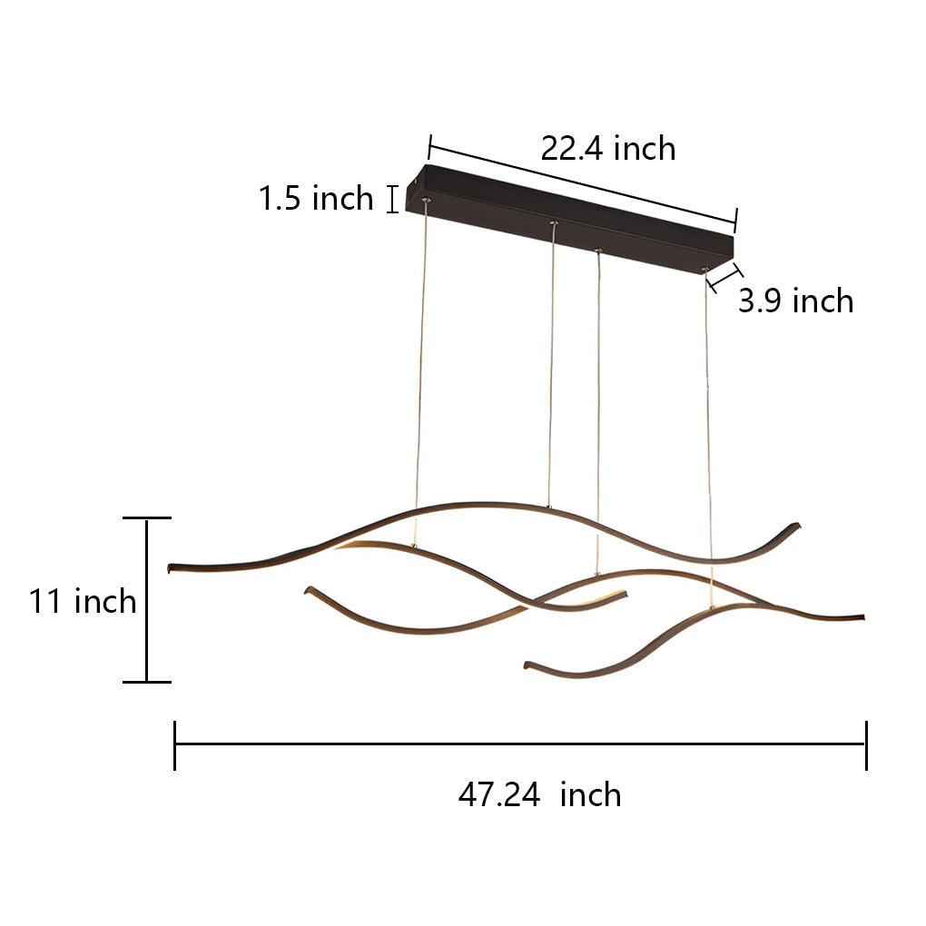 Wavy LED Pendant Light with Adjustable Height in Metallic Finishes