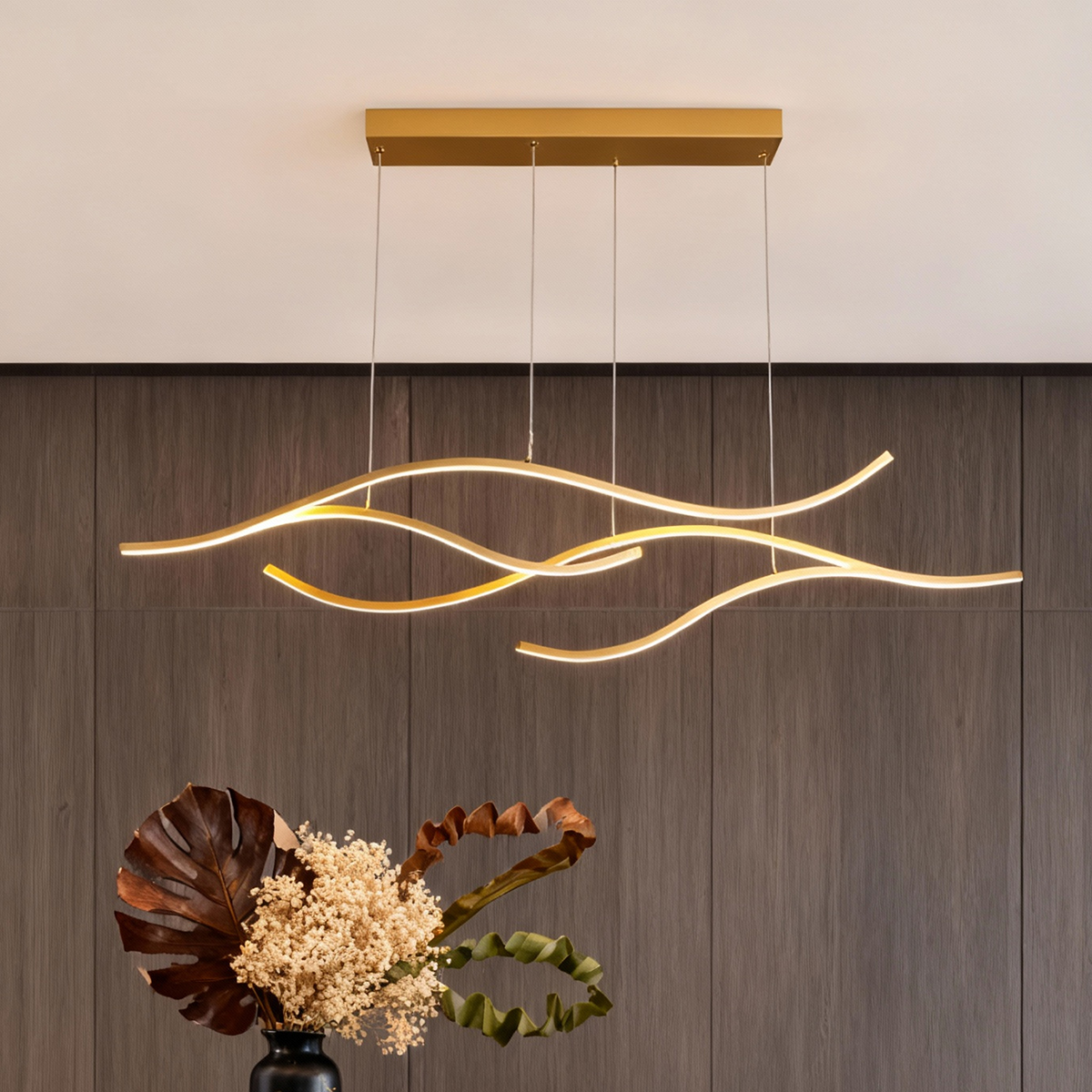 Wavy LED Pendant Light with Adjustable Height in Metallic Finishes