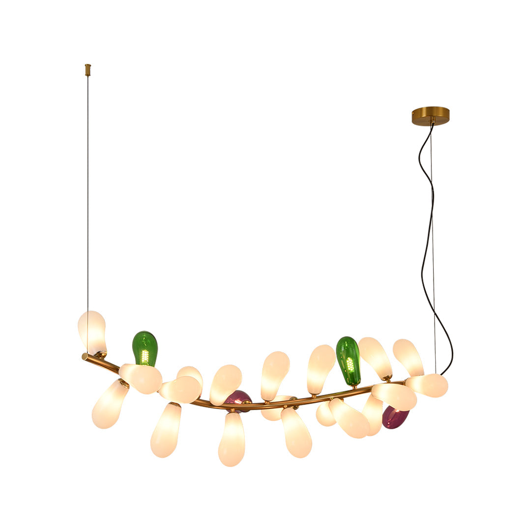 Artisan Colored Glass Chandelier with Brass Frame for Modern Interiors