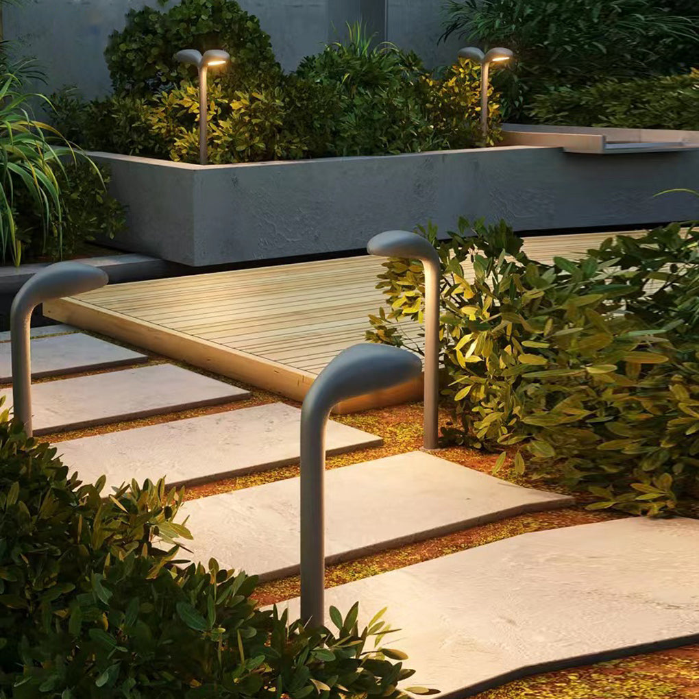 Curved LED Path Light in Black Aluminum for Modern Outdoor Landscapes