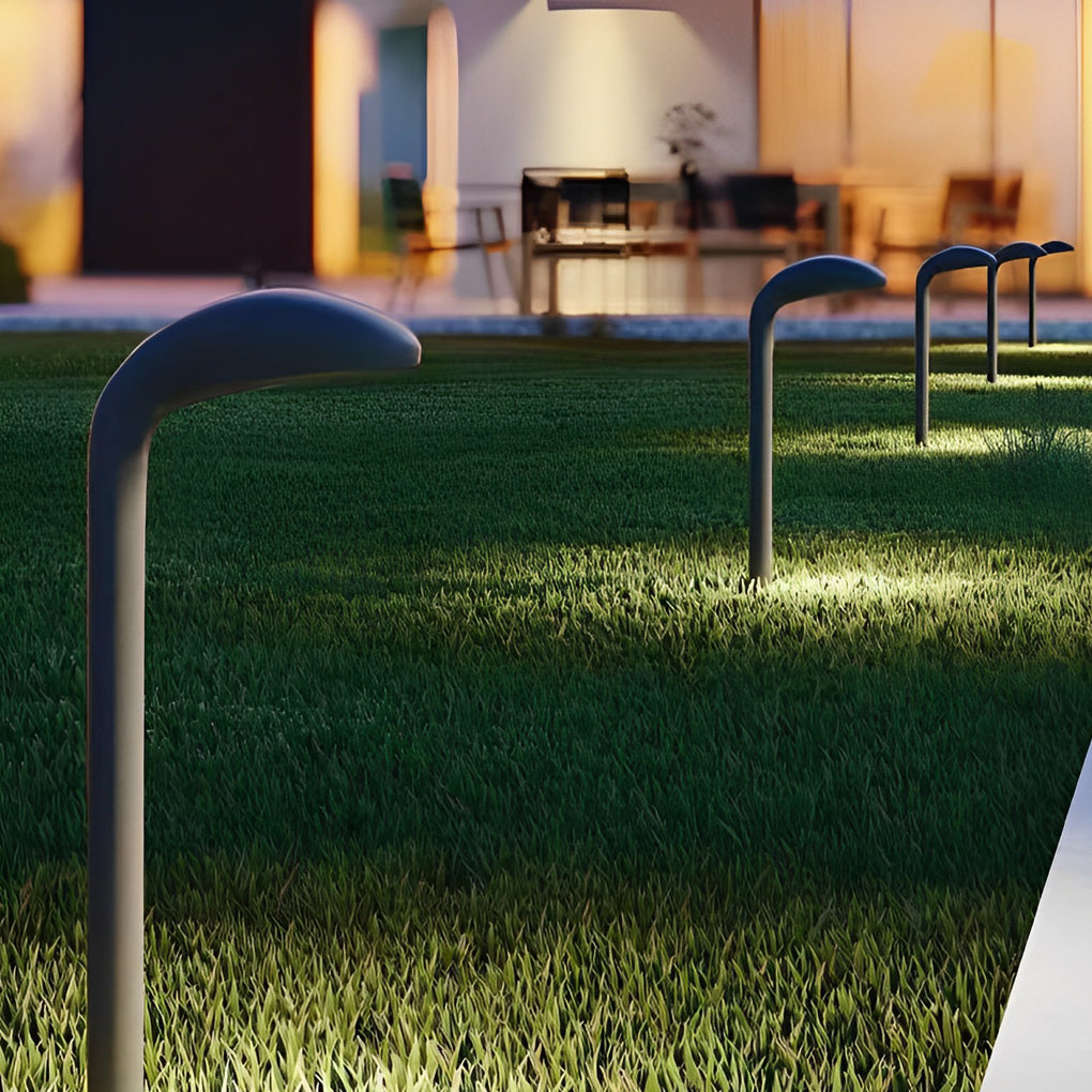 Curved LED Path Light in Black Aluminum for Modern Outdoor Landscapes
