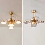 French Vintage Iron Ceiling Fan with Four Lights, 3-Blade LED Fan Lamp