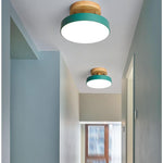 Halo Drum Flush Mount Ceiling Light in Wood and Metal