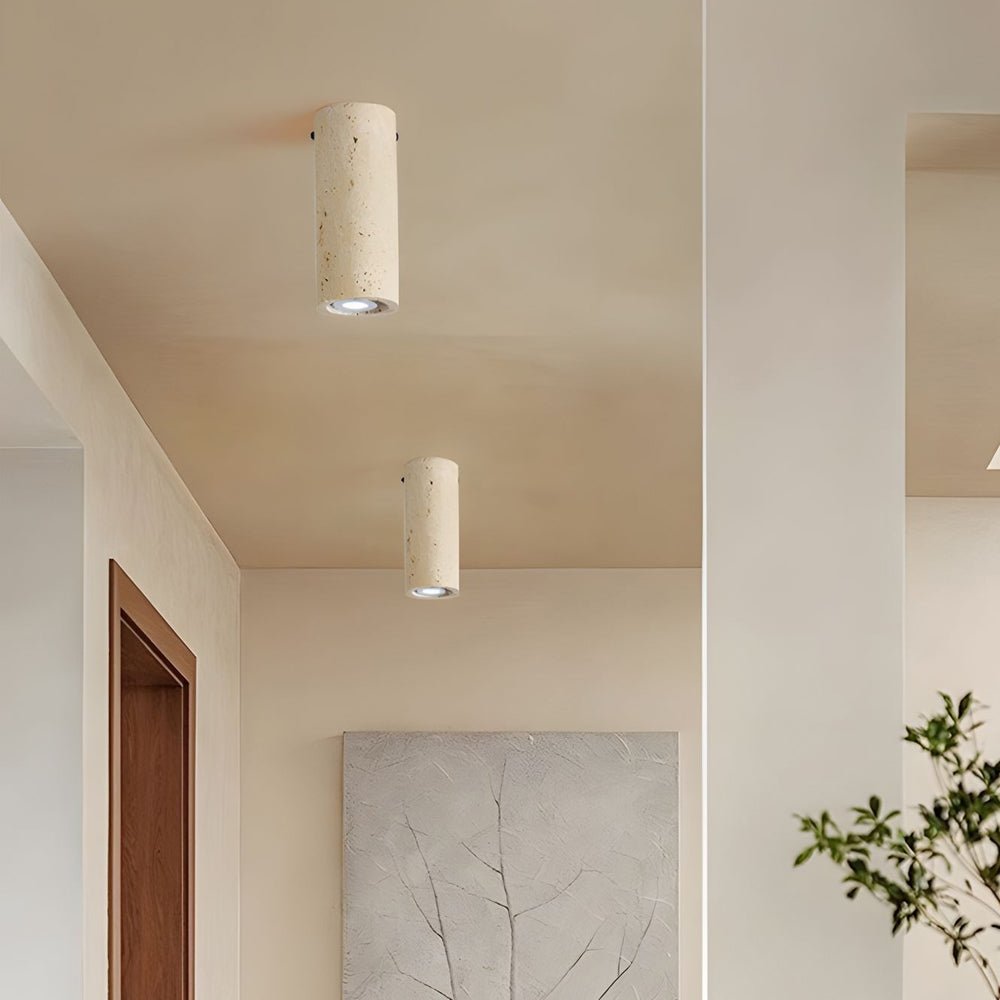 Travertine Cylinder Pendant Light, Modern Stone Downlight for Hallways