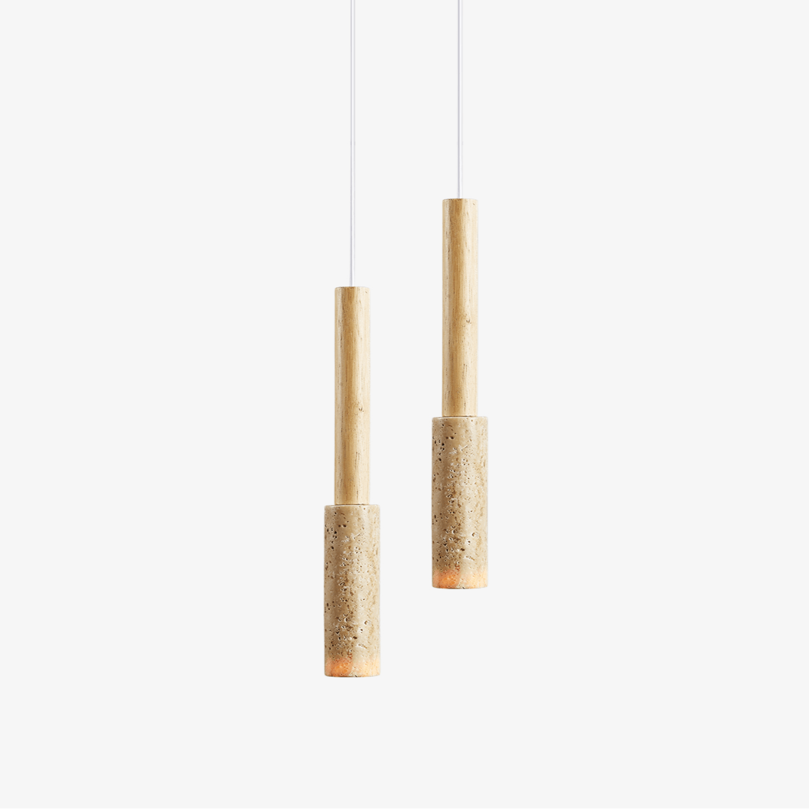 Travertine Stone Stick Pendant Light, Natural Wood Accent, Modern Minimalist Hanging Lamp