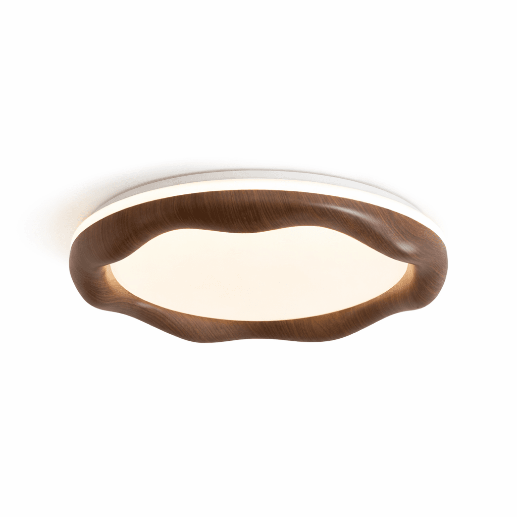 Wavora LED Ceiling Light in Walnut Wood Grain Finish, Modern Flush Mount for Living Room and Bedroom