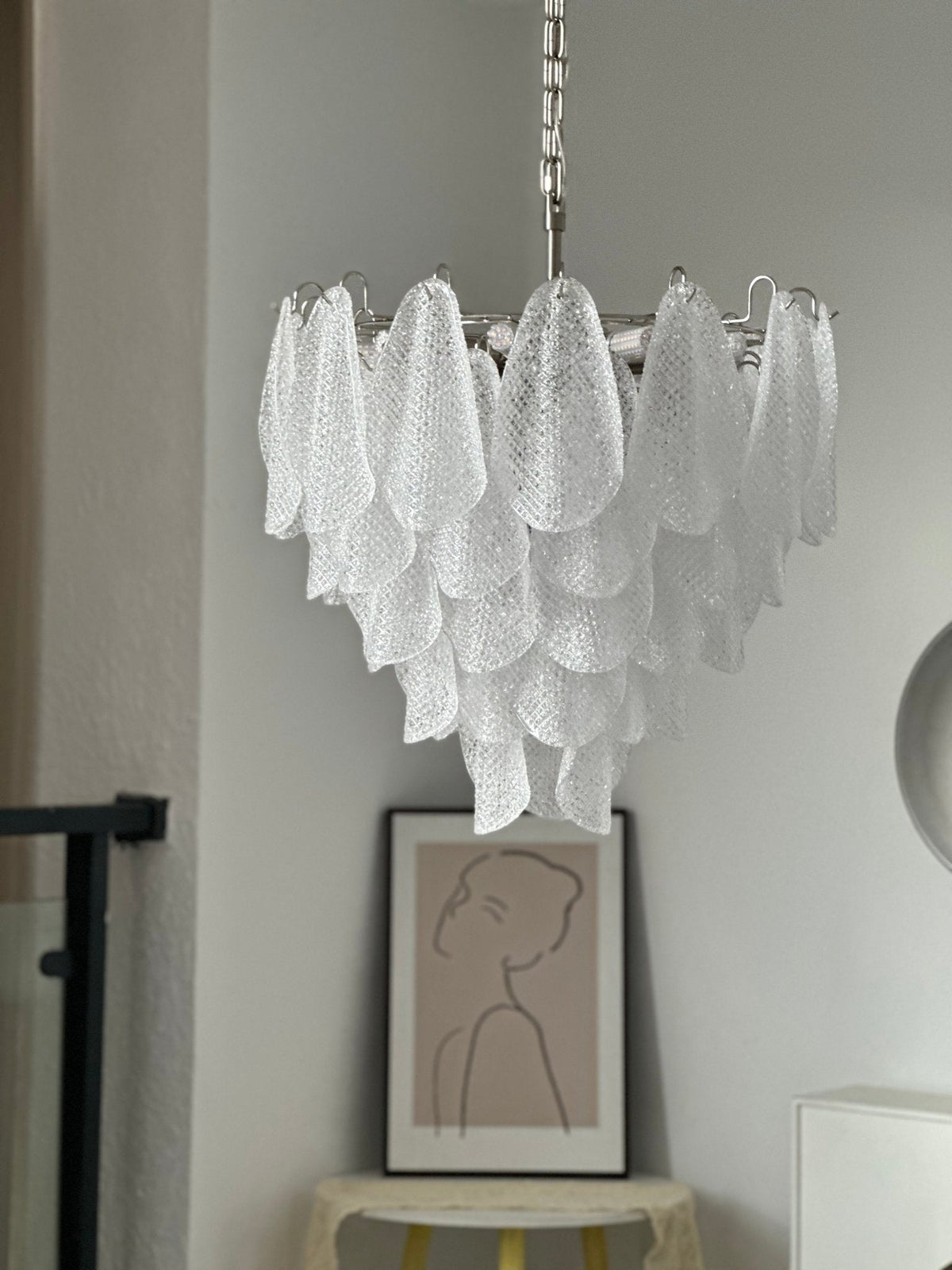 Murano Glass Teardrop Chandelier in Polished Metal for Modern Interiors