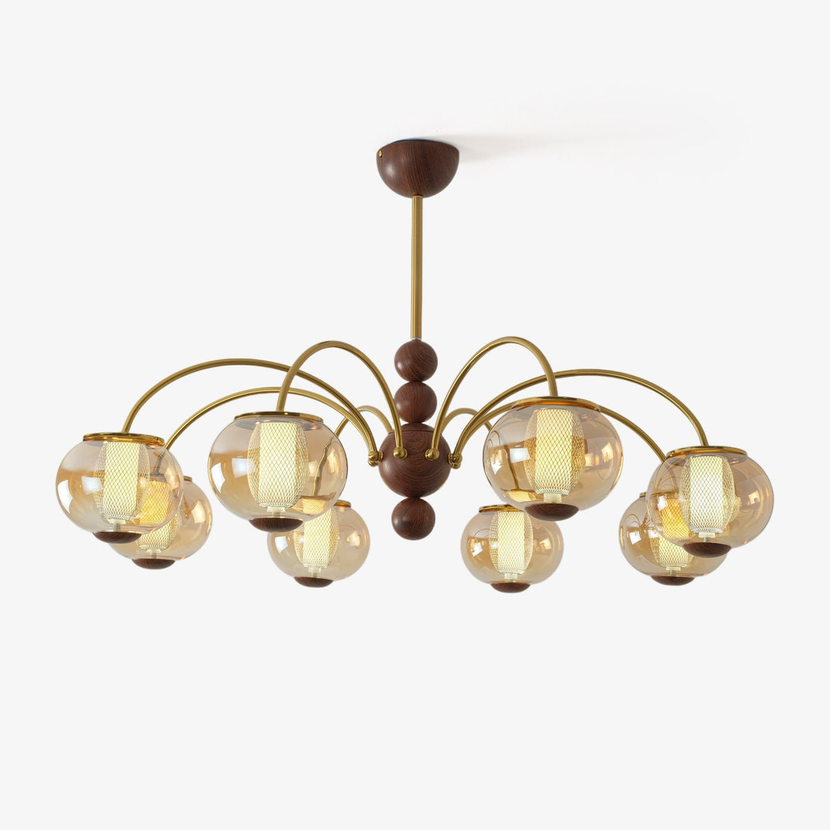 Solstice Bloom Chandelier — Amber Glass & Gold Modern Pendant Light