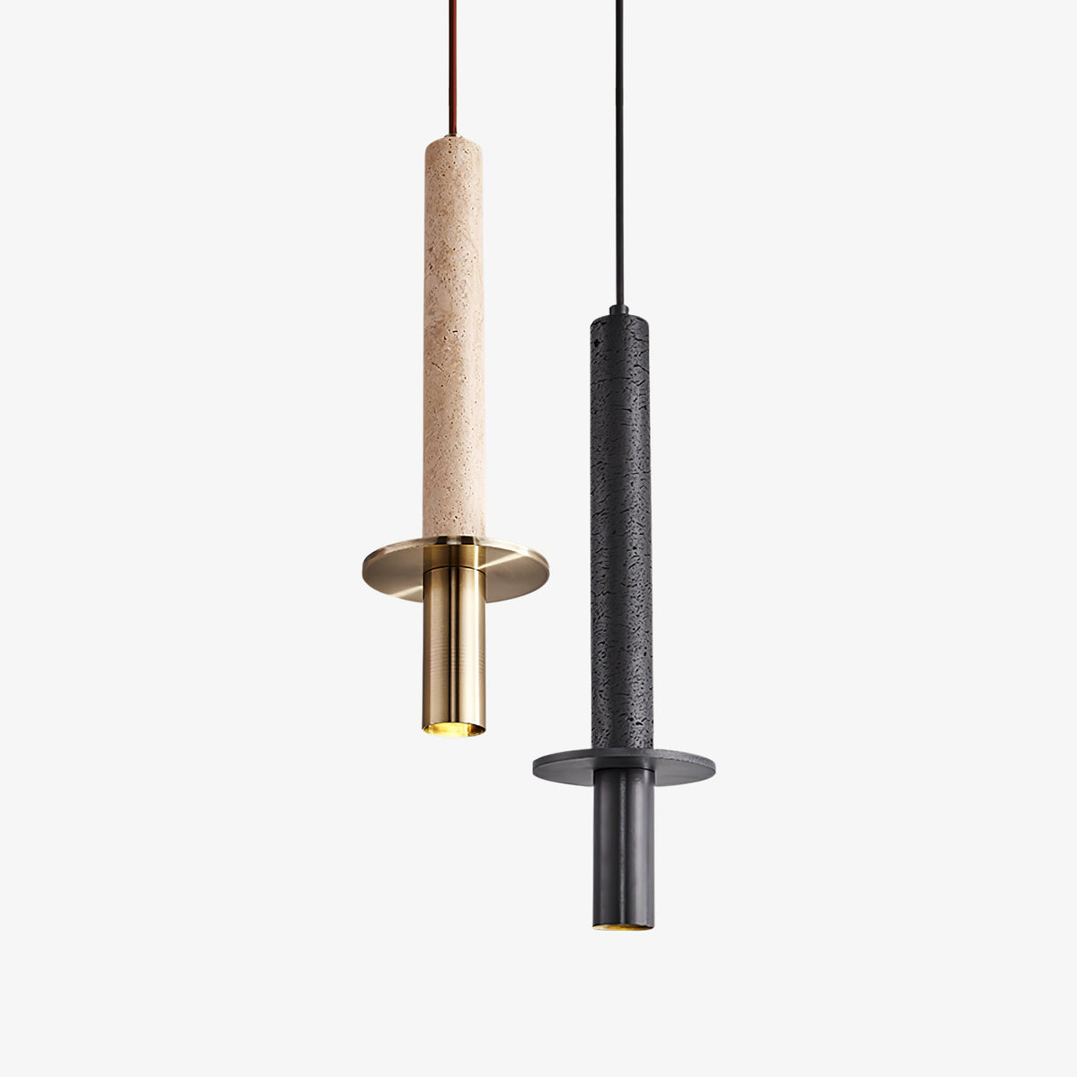 Strato Line Travertine Pendant Light – Modern Brass or Black Cylinder