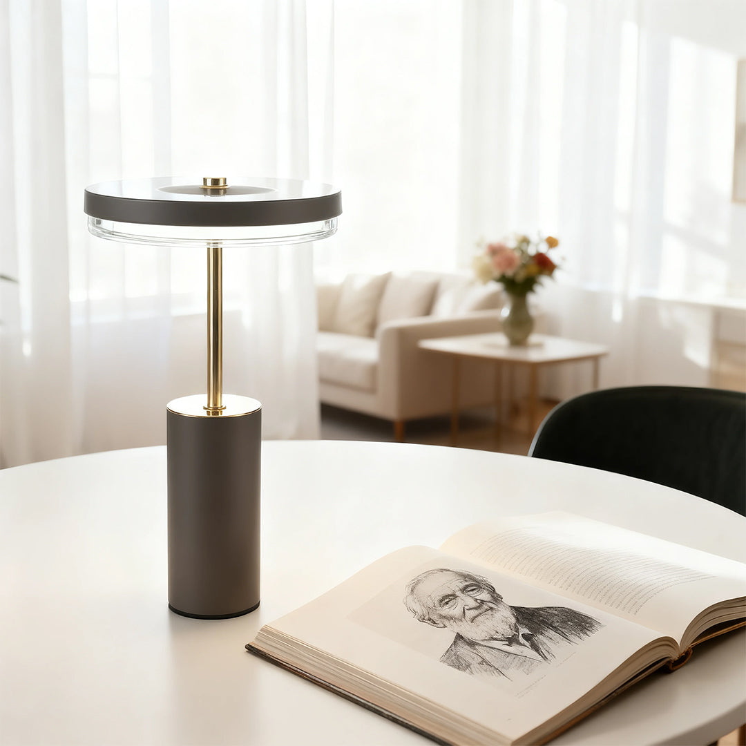 Cylinder Table Lamp with Dimmable LED, European Modern Accent Light for Living Room