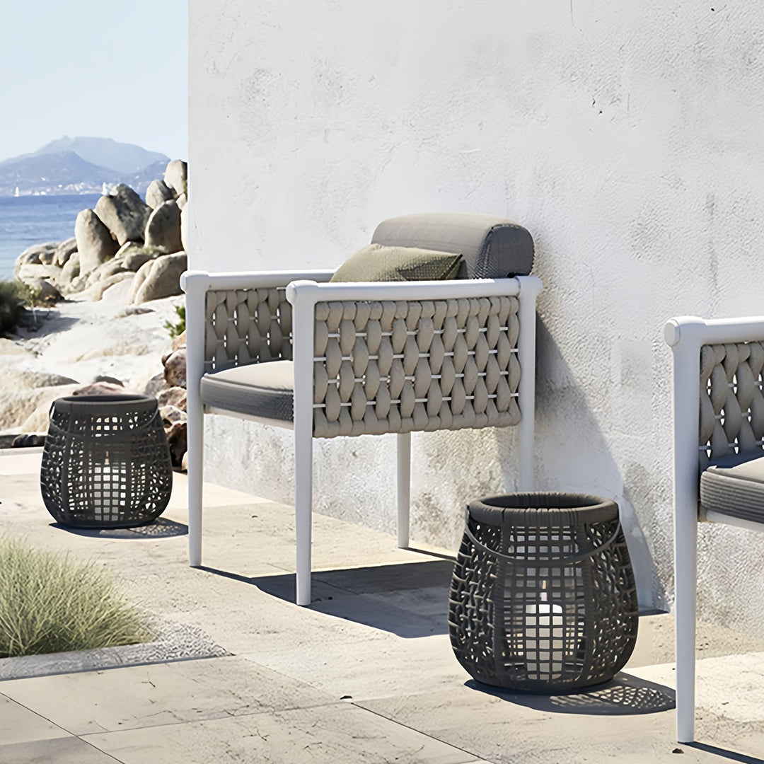 Woven Outdoor Lantern Floor Lamp with Handle, Portable Patio Lighting