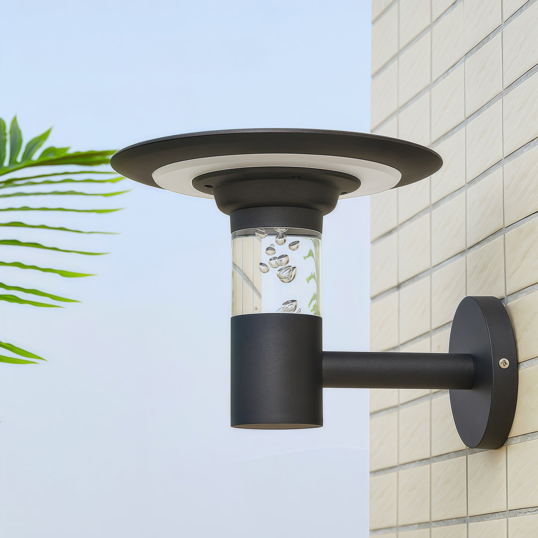 Solar-Powered Architectural Wall Sconce for Outdoor Elegance
