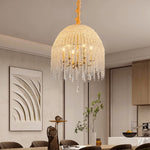 Teardrop Crystal Chandelier in Gold Finish, French-Inspired Ceiling Light
