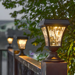 Solar-Powered Cast Aluminum Post Cap Lantern with Rippled Glass Shade