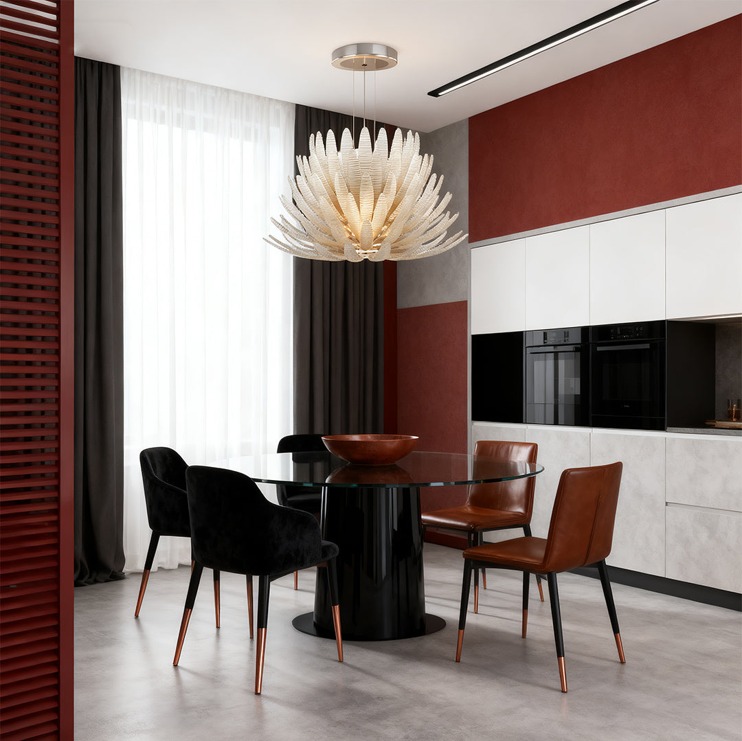 Deco Chrome Chandelier with Clear Glass Shades, Modern LED Ceiling Light