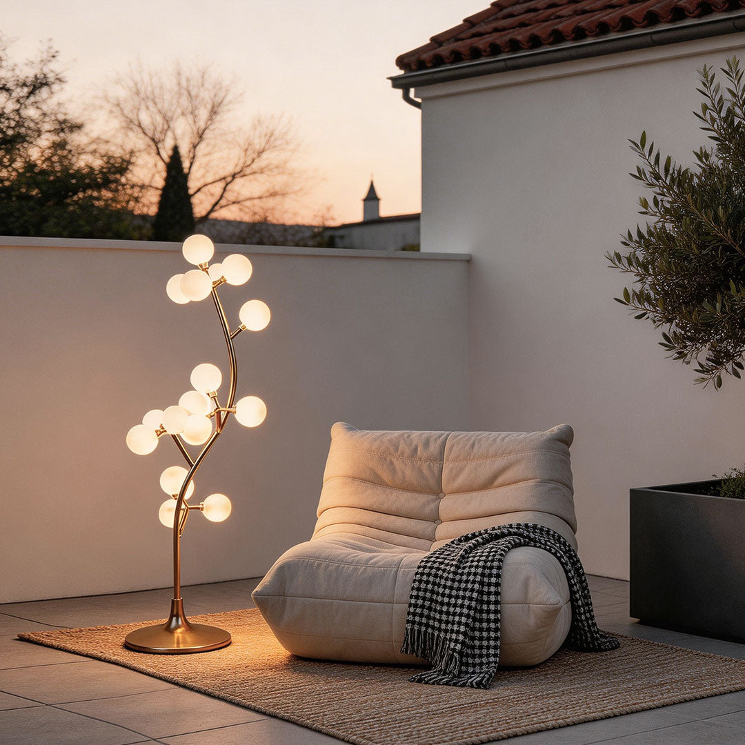 Cotton Tree Floor Lamps, Set of 6 – Gold Iron Sculptural Lighting for Weddings and Interiors