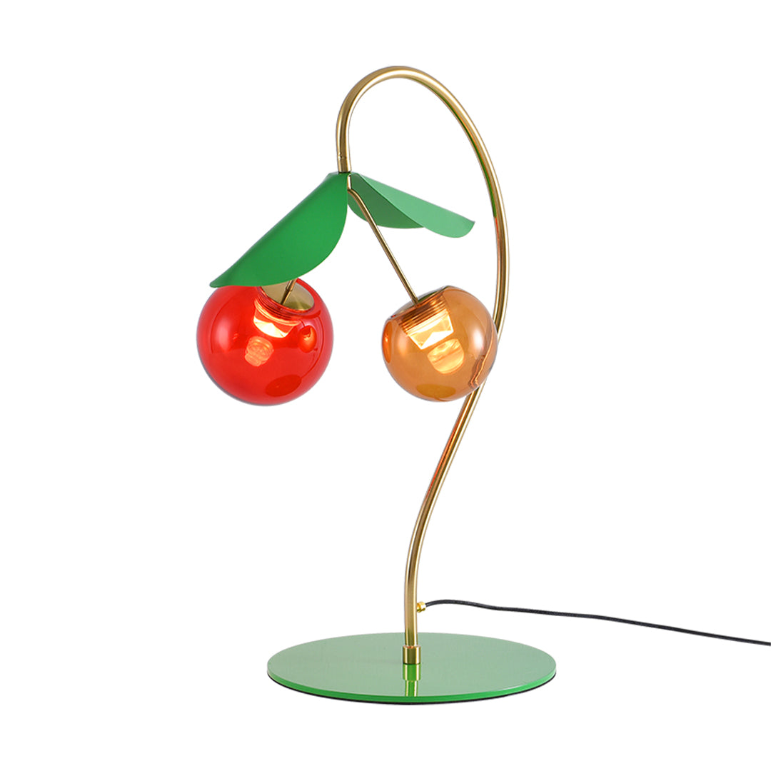 Nordic Cherry Stained Glass LED Table Lamp, Dual-Head Designer Desk Light