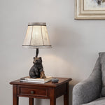 European Style Bear Resin Table Lamp with Fabric Shade