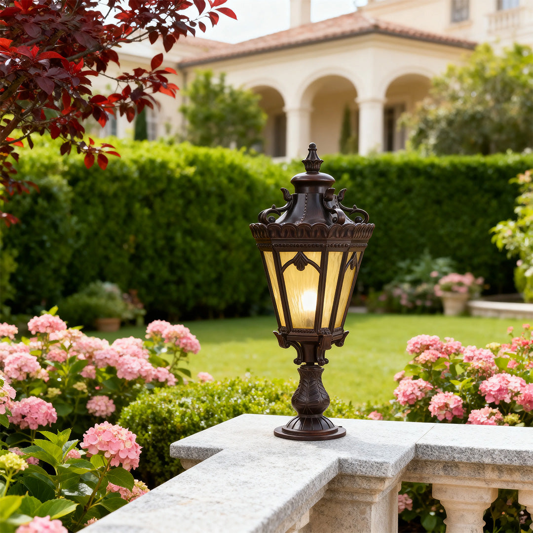 Black Aluminum Outdoor Column Light with Clear Glass Shade