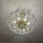 Crystal Flower Chandelier Vintage French Country Ceiling Light with Brass Finish