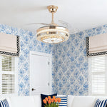 Lumina Gold Crystal Ceiling Fan with Dimmable LED Light, Modern 4-Blade Design