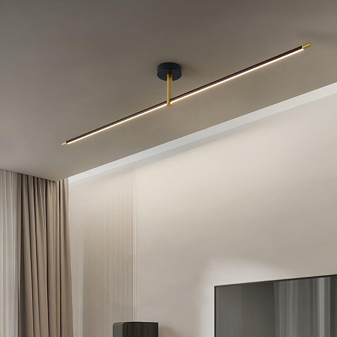 Linear LED Semi Flush Mount Ceiling Light in Black and Brass