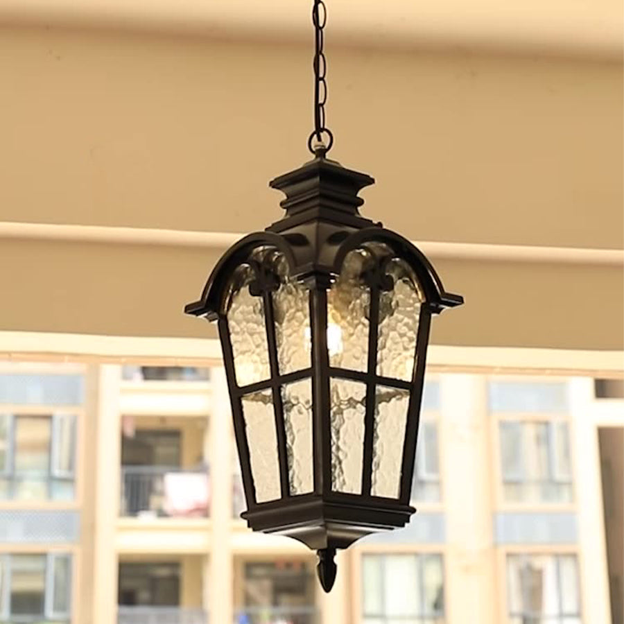 Outdoor Ceiling Lantern in Cast Aluminum with Clear Glass Shade