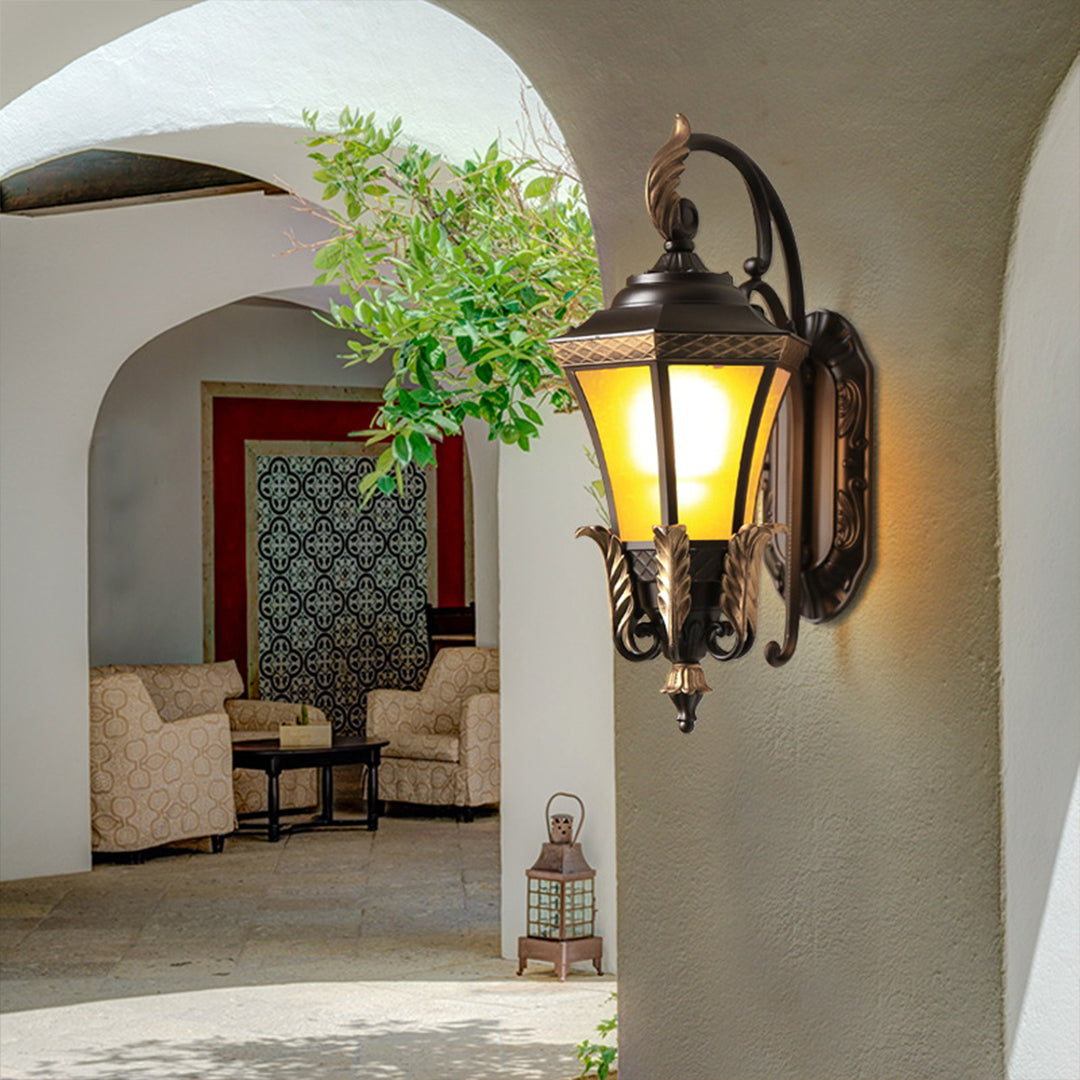 European Copper Outdoor Wall Sconce with Frosted Glass Shade