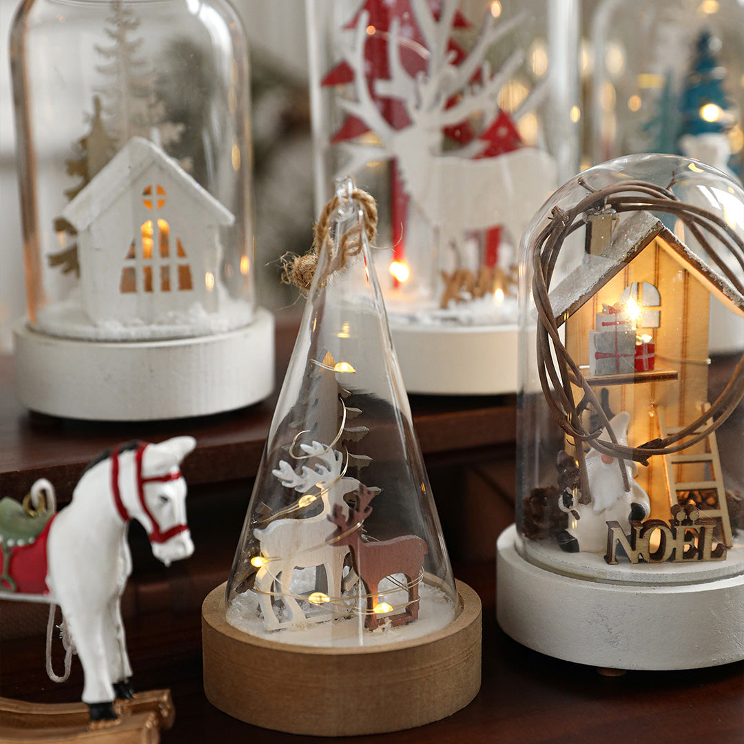 Nordic Wooden LED Table Lamp Set of Two with Glass Shade