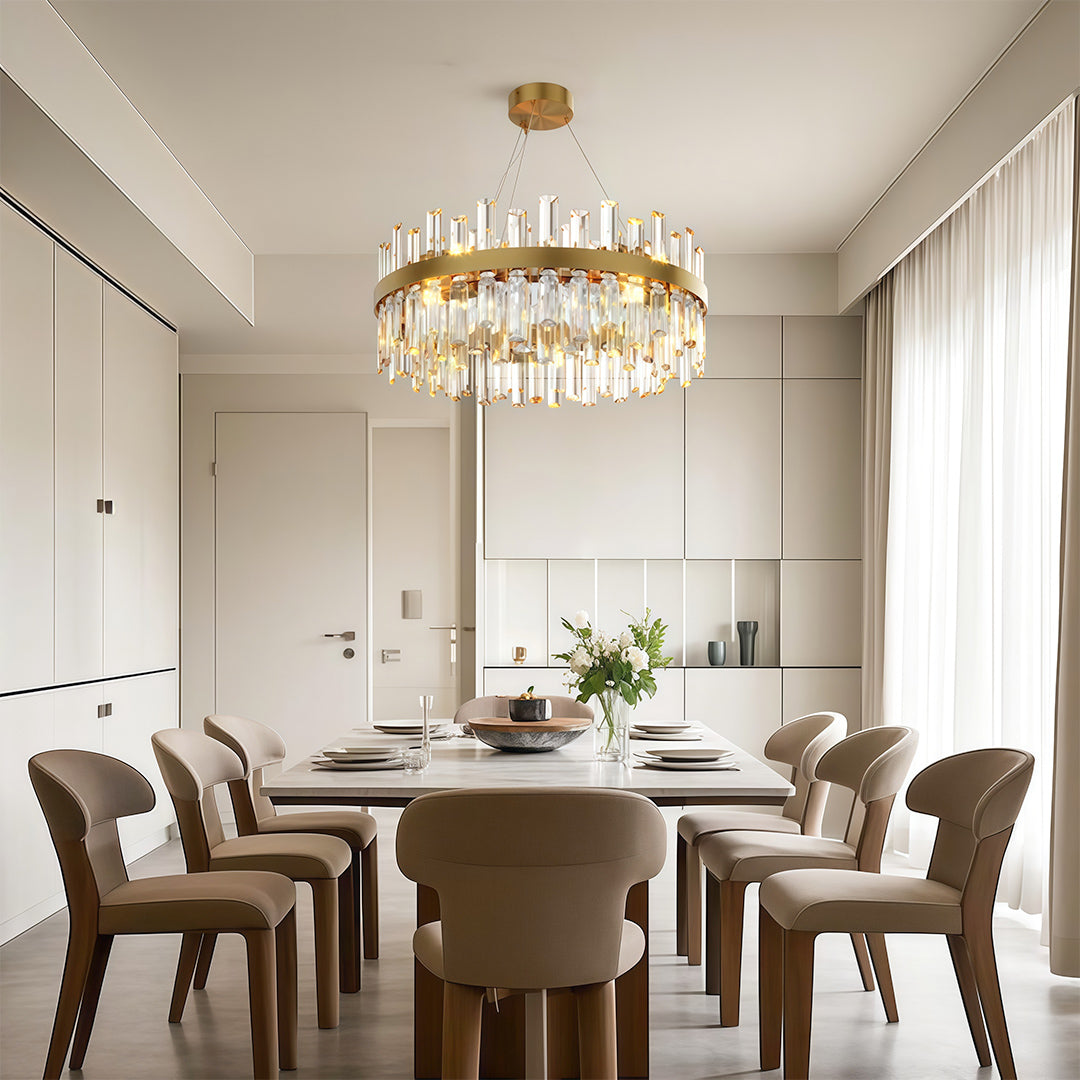 Aurelia Crystal Chandelier — Nordic Modern Ceiling Light in Copper, Nickel, or Black