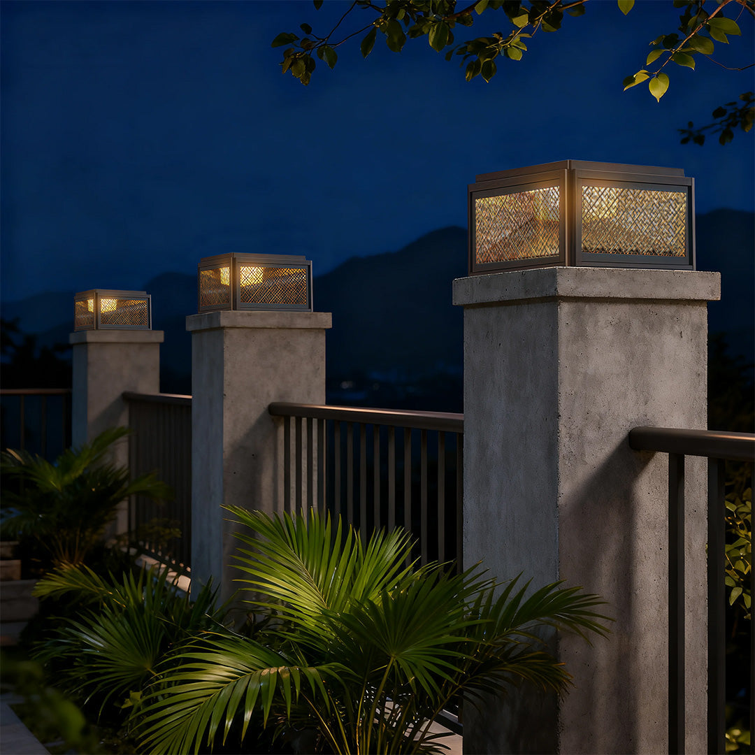 Modern Square Pillar Gate Light with Solar & Hardwired Options