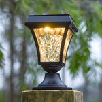 Solar-Powered Cast Aluminum Post Cap Lantern with Rippled Glass Shade
