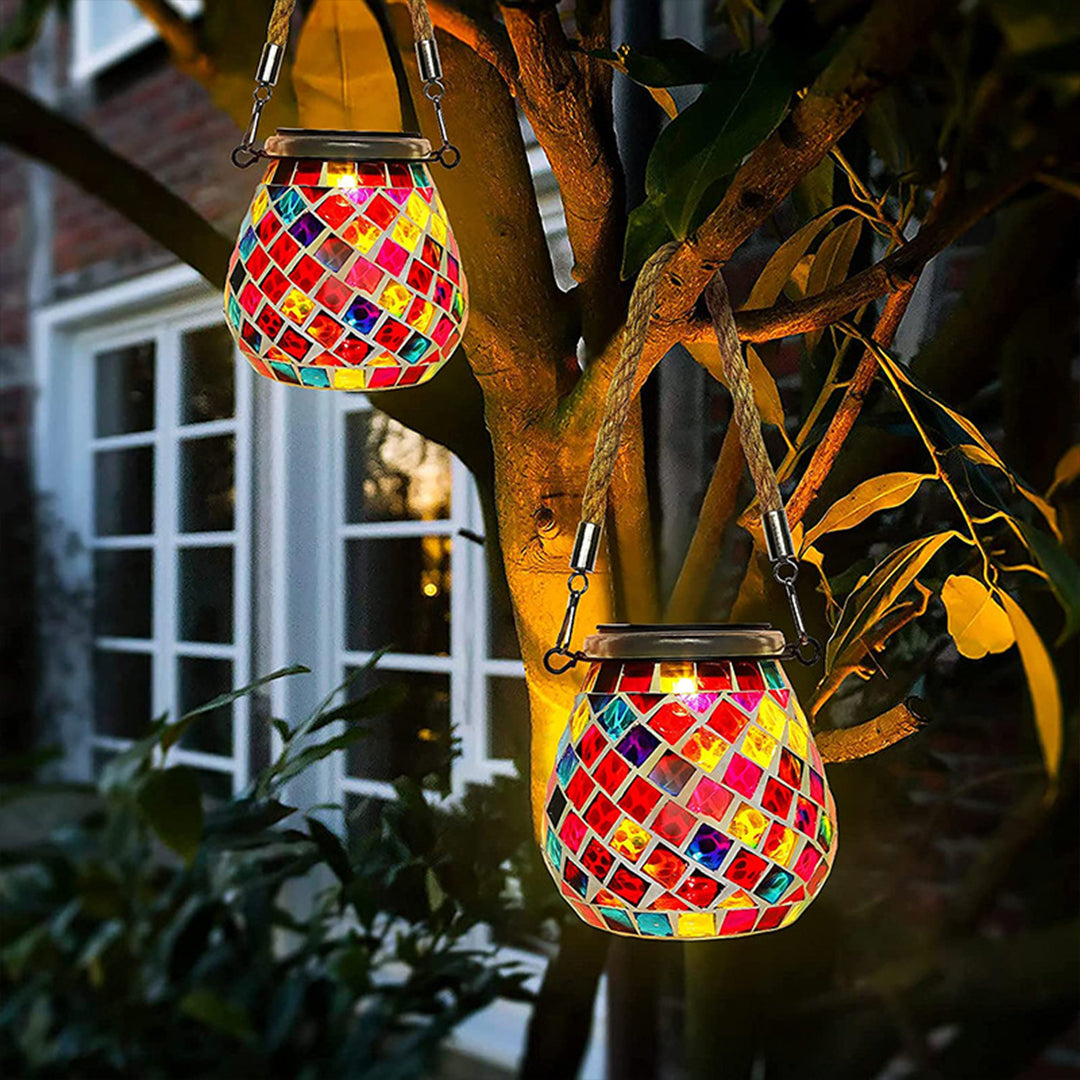 Artisan Solar Glass Mosaic Lantern for Garden and Patio