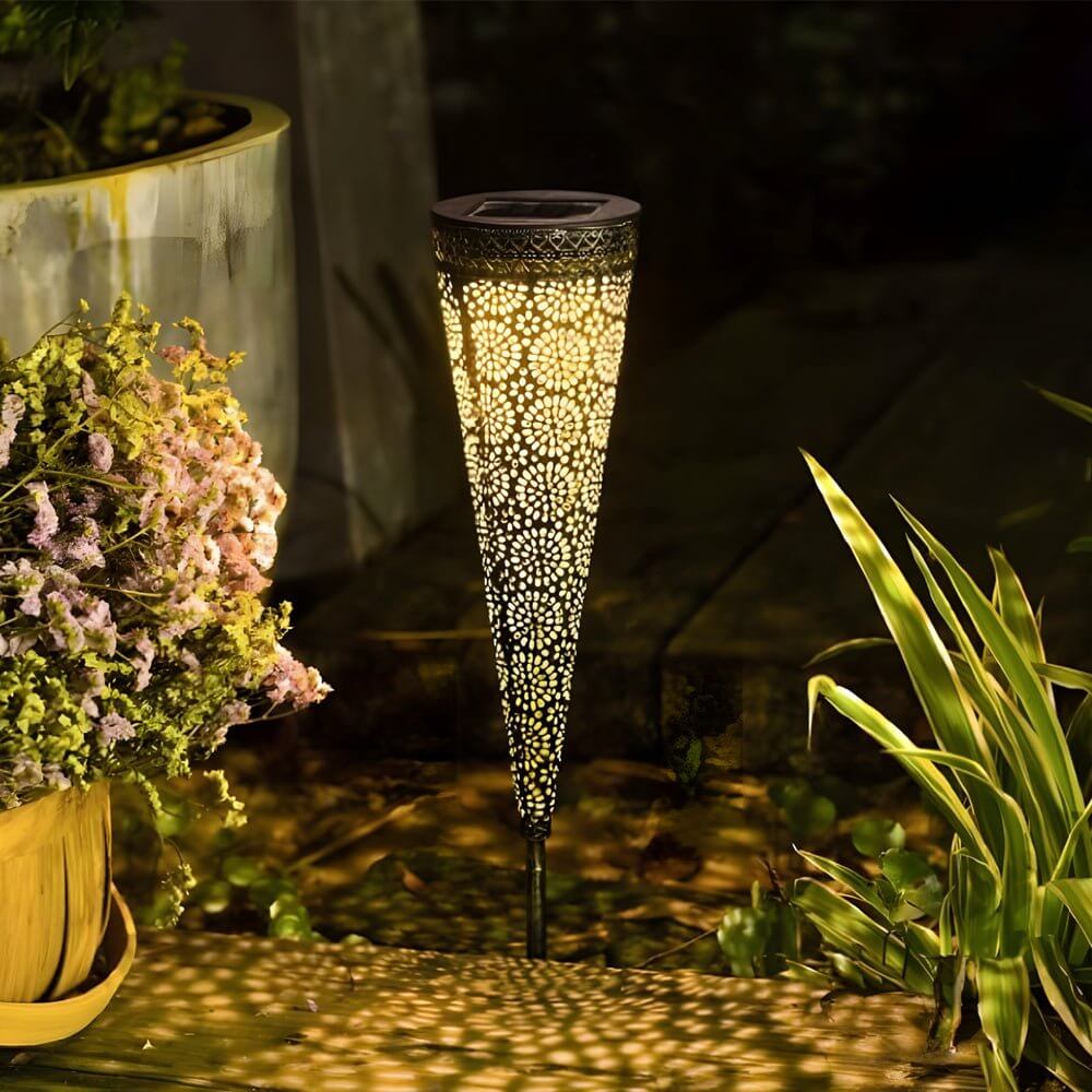 Solar-Powered Floral Cutout Garden Stake Lights, Set of Two in Black